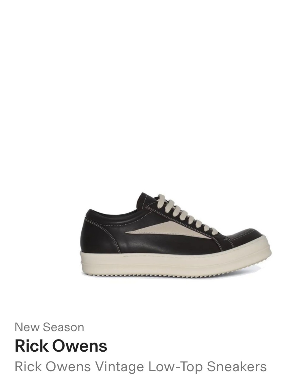 Rick Owens Black and Cream Low-Top Leather Sneakers